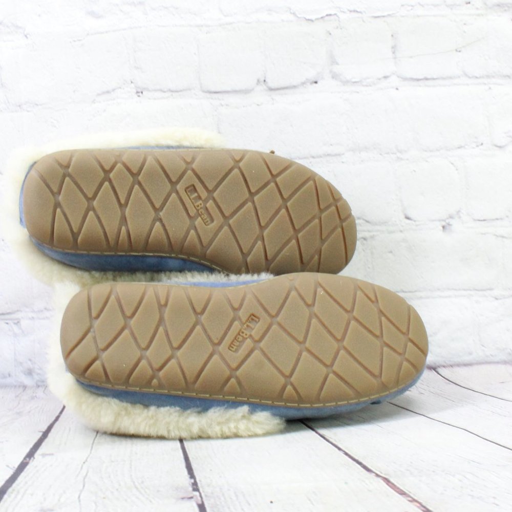 LL BEAN Women's Blue Shearling Lined Wicked Good Moccasin Slippers Size 7 M - Picture 9 of 10